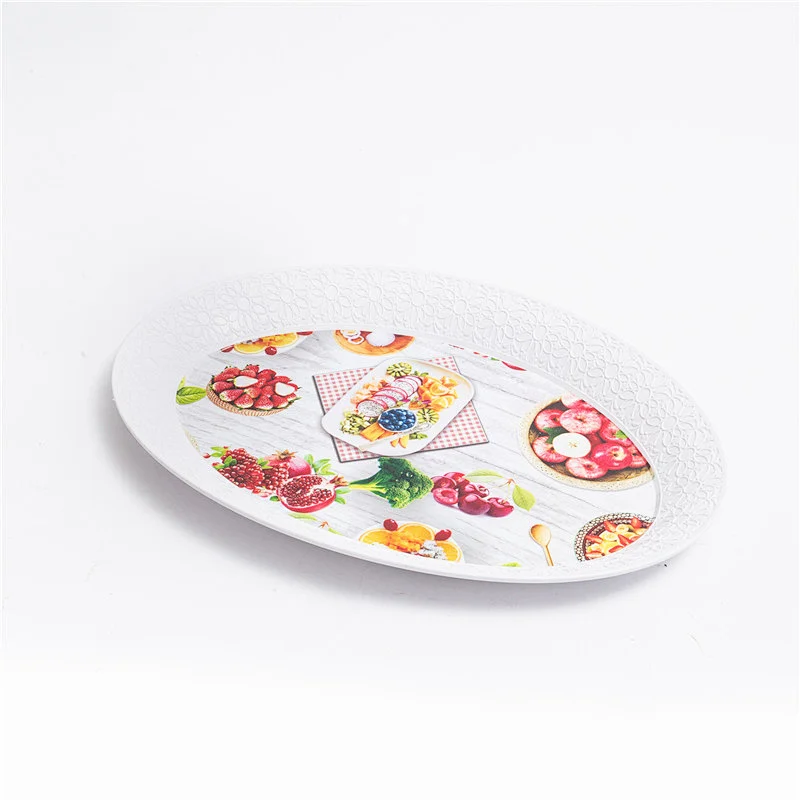 Western design oval shape plastic tray,printed beautiful decorative plastic tray,high quality plastic tray