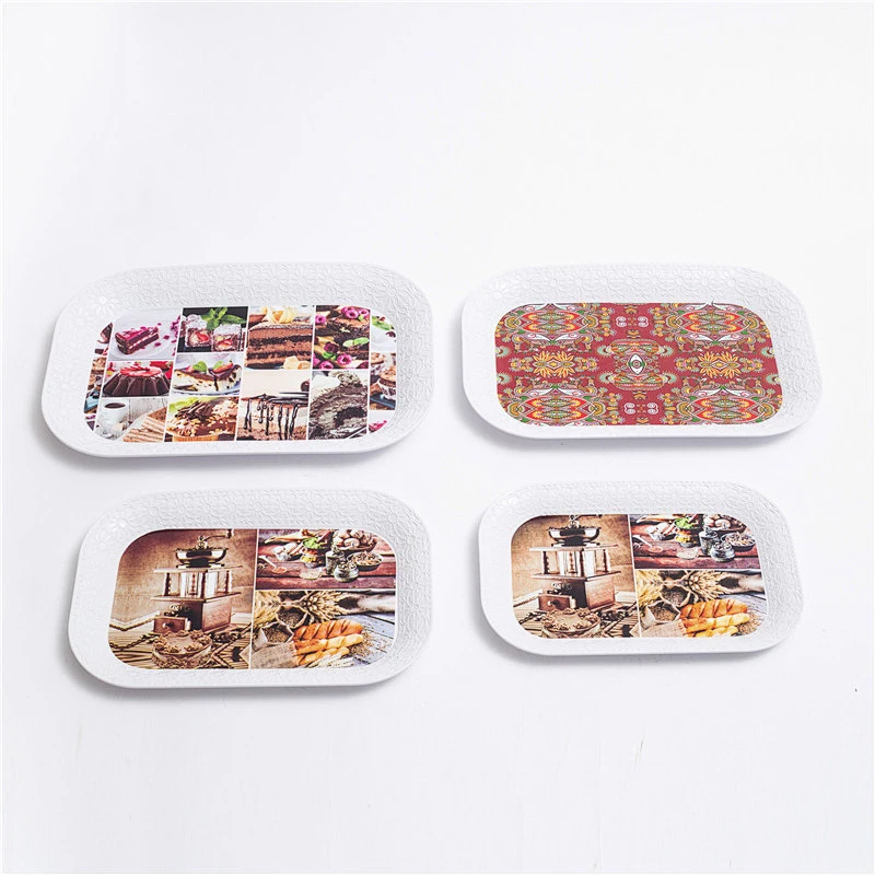Hot sale rectangular plastic serving tray,full printing plastic tray ,Promotional holiday plate