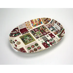 Chinese design oval plastic serving tray,printed custom hot selling plastic tray,large shallow with handles tray