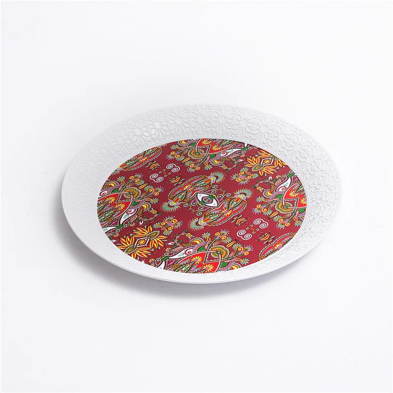 printed flower round tray wholesale cheap plastic tray hot sale serving plastic tray