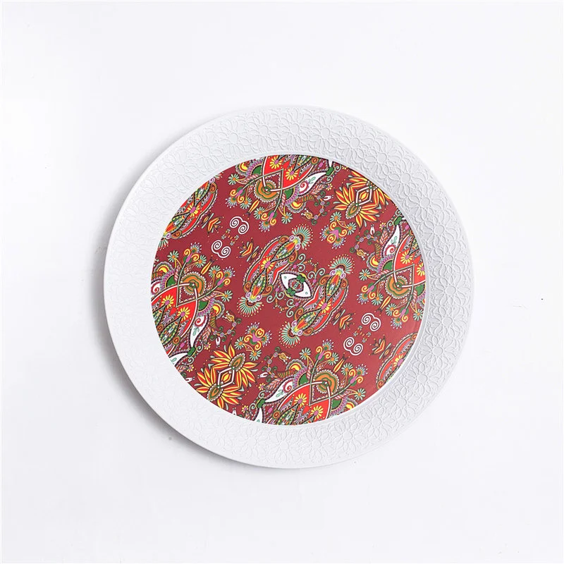 printed flower round tray wholesale cheap plastic tray hot sale serving plastic tray