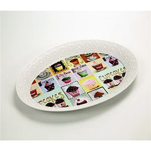 Western design oval shape plastic tray,printed beautiful decorative plastic tray,high quality plastic tray