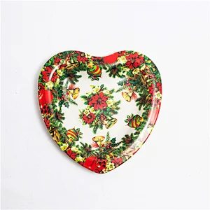 Heart shape plastic serving tray,western design christmas printed plastic tray,special holiday plastic serving tray