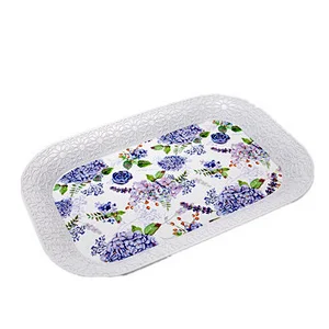 High quality white and flower plastic tray for packing coffee and tea afternoon ,large size food tray