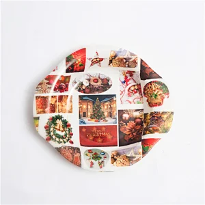 custom round tray,full printed flowers plastic tray, promotion food with handle plastic tray