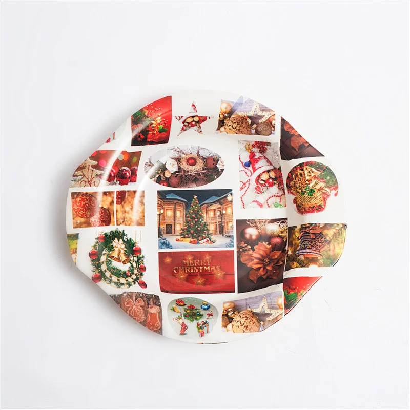 custom round tray,full printed flowers plastic tray, promotion food with handle plastic tray