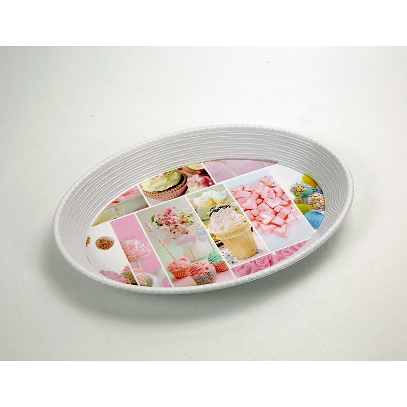 China factory  cheap oval  white flower design spring roll trays