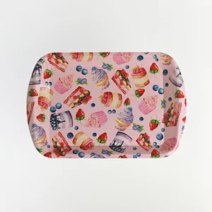 rectangular food plastic tray, printed flowers plastic tray, kitchen plastic sarving tray