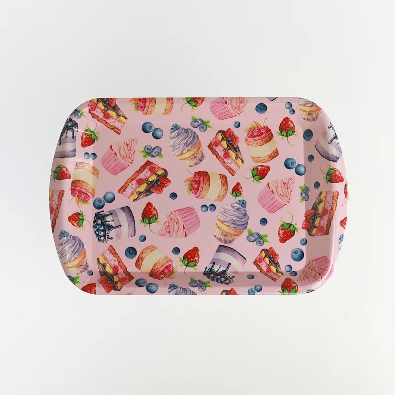 rectangular food plastic tray, printed flowers plastic tray, kitchen plastic sarving tray