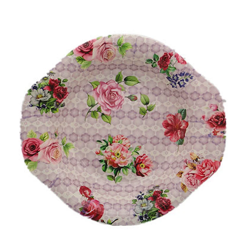 custom round tray,full printed flowers plastic tray, promotion food with handle plastic tray