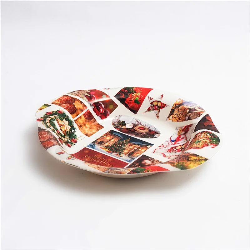 custom round tray,full printed flowers plastic tray, promotion food with handle plastic tray