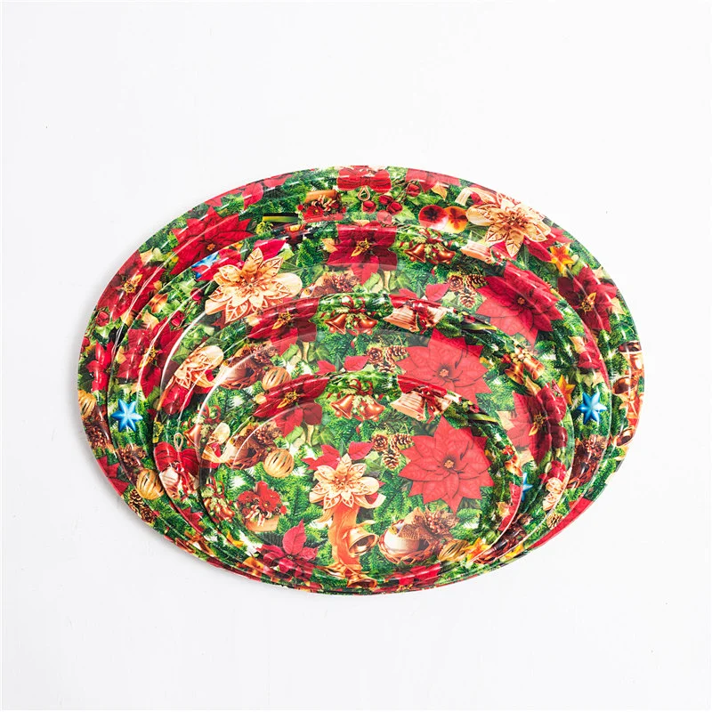 Decorative western design oval tray ,printing flower plastic serving tray, high quality big oval tray