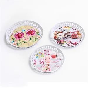 ecofriendly reusable round hot selling custom printing flower plastic serving tray