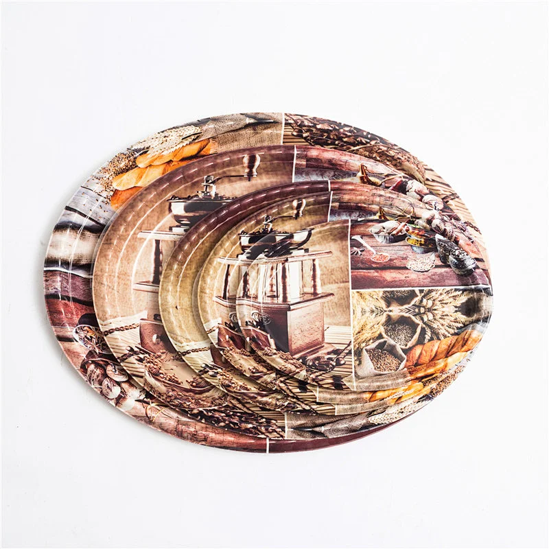 custom western design oval tray  printing coffee  plastic serving tray colored big oval tray