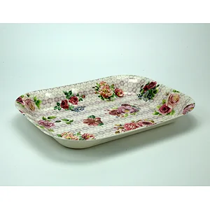Rectangular bottom printed beautiful flowers and tea afternoon tray