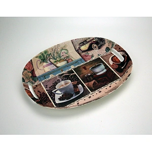 Deep well and high quality oval plastic tray promotion gift tray   full print with a handle plastic tray