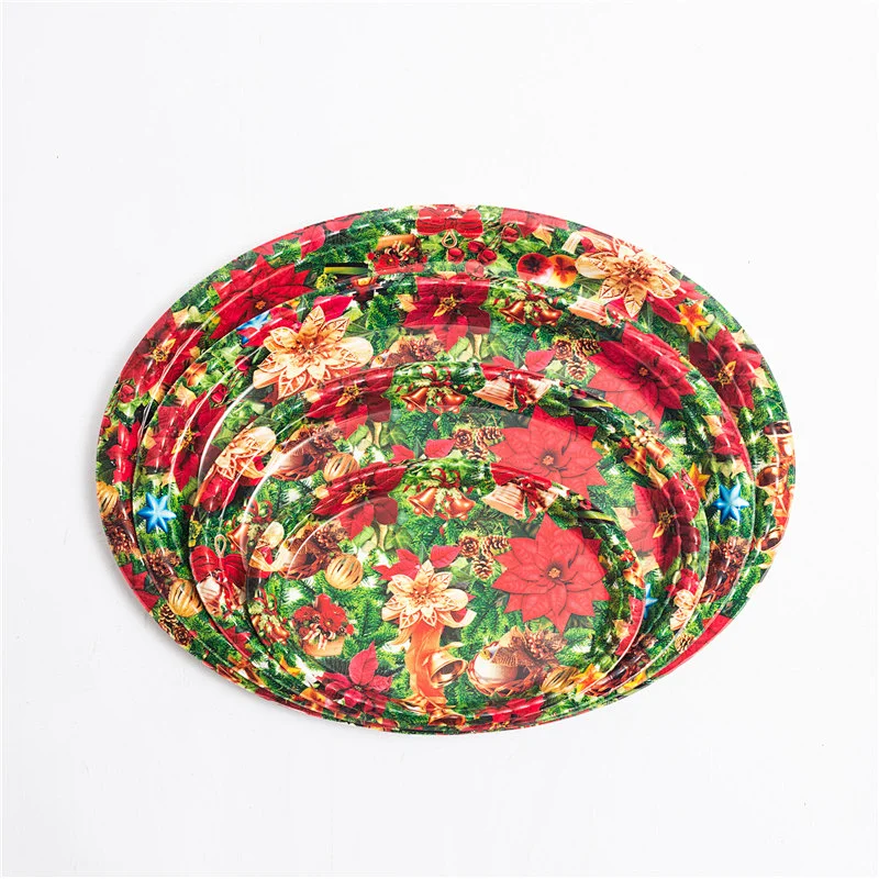 Decorative western design oval tray  printing flower plastic serving tray  high quality big oval tray