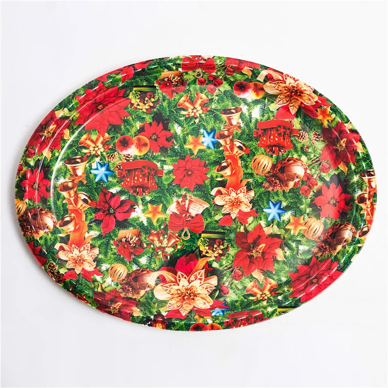 Decorative western design oval tray  printing flower plastic serving tray  high quality big oval tray
