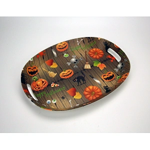 Deep well and high quality oval plastic tray promotion gift tray   full print with a handle plastic tray