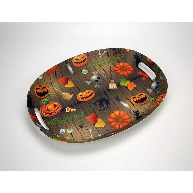 Deep well and high quality oval plastic tray promotion gift tray   full print with a handle plastic tray