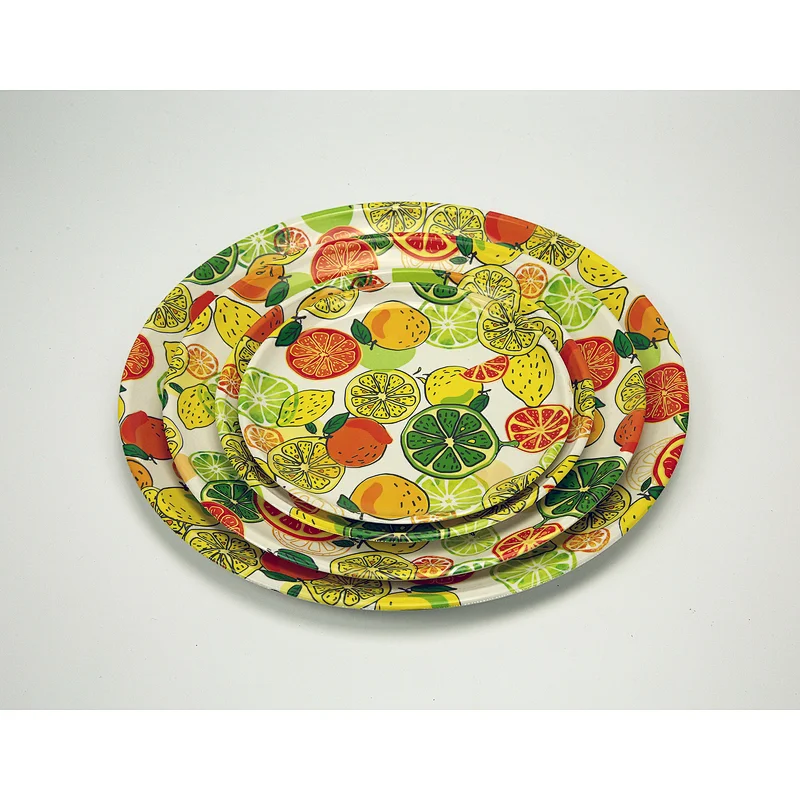 Hot flat round decor charger tray/cheap dish/food plastic plate