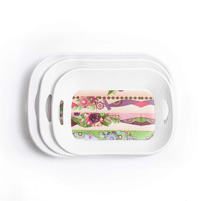 Wholesale Custom Melamine White Plastic Buffet Food Serving Tray With Handle