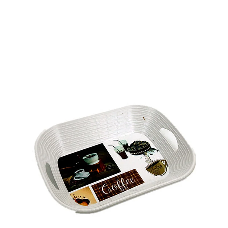 Custom Plastic Rectangle  Melamine Service Tray with two handle