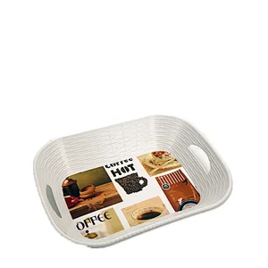 Custom Plastic Rectangle  Melamine Service Tray with two handle