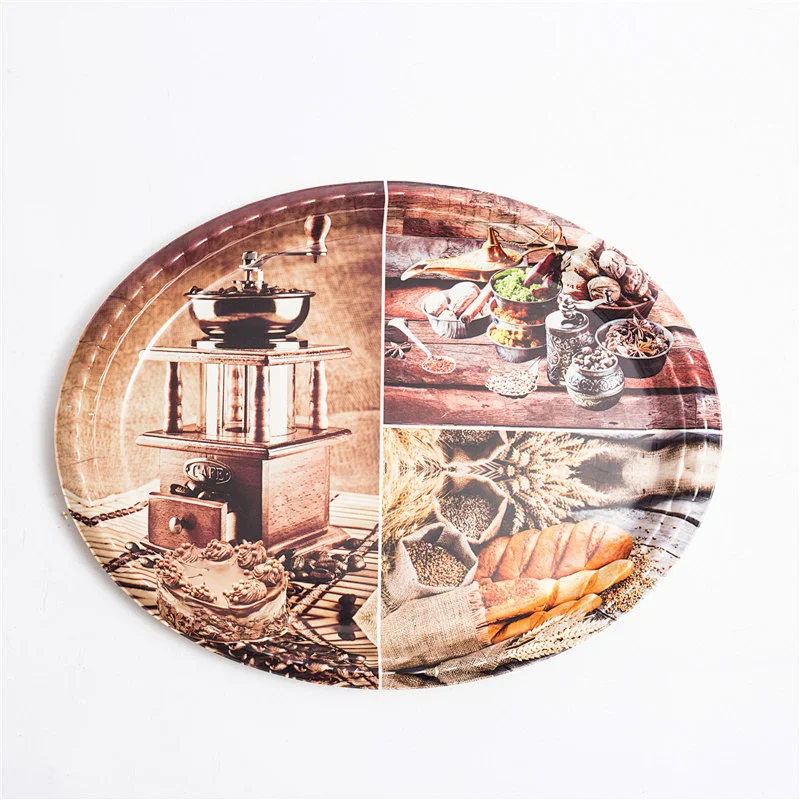 custom western design oval tray  printing coffee  plastic serving tray colored big oval tray