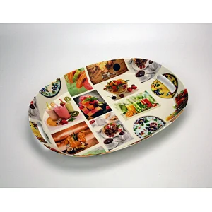 Deep well and high quality oval plastic tray promotion gift tray   full print with a handle plastic tray