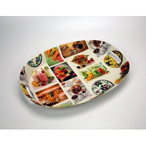 Deep well and high quality oval plastic tray promotion gift tray   full print with a handle plastic tray