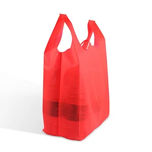 guangzhou supplies printing logo laminated pp non woven fabric t- shirt  carry  bag for supermarket