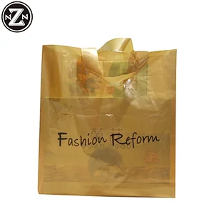 custom printed logo design tote punching carry handle fashion gift plastic bag for shopping clothing