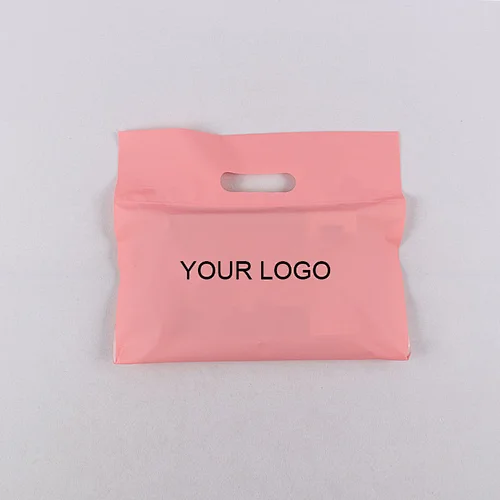 Tear proof polythene custom logo printed pink envelope mailer courier plastic packaging bags with handle