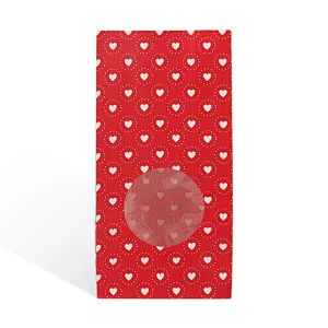 custom logo design food Grade red flat bottom kraft paper bread nut packaging bag with clear window