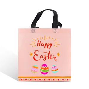 Fashion custom logo fine pink pp non woven fabric carry tote shopping gift bag for Happy Easter