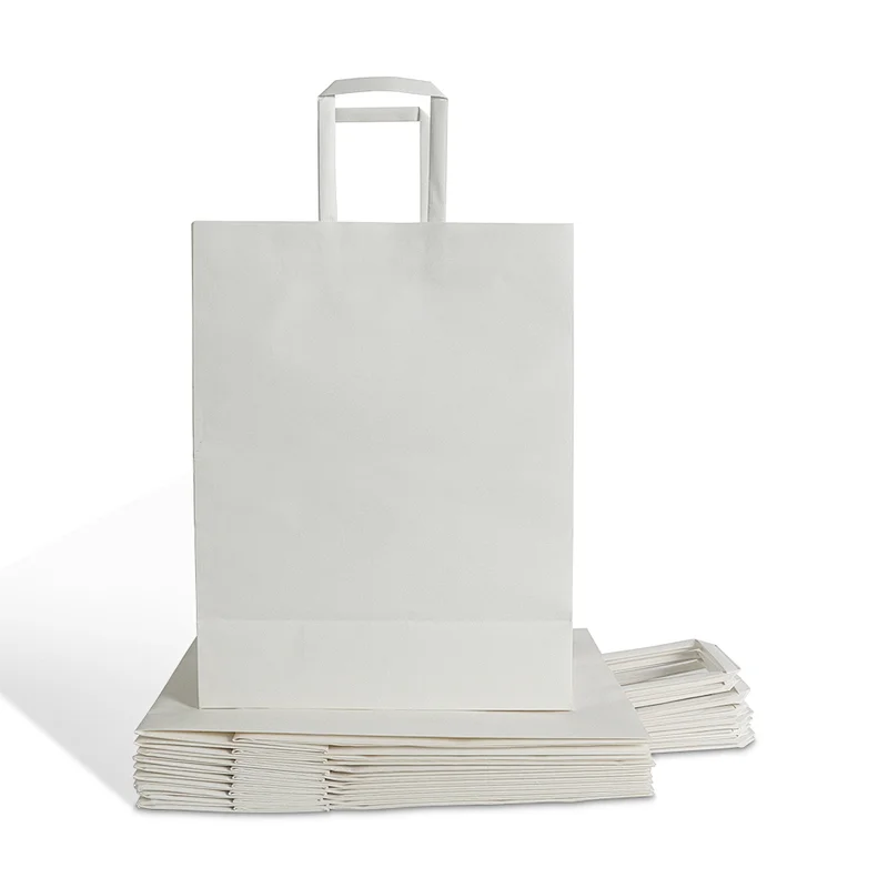 big hit recyclable white brand flat handle kraft paper shopping bag for food shop