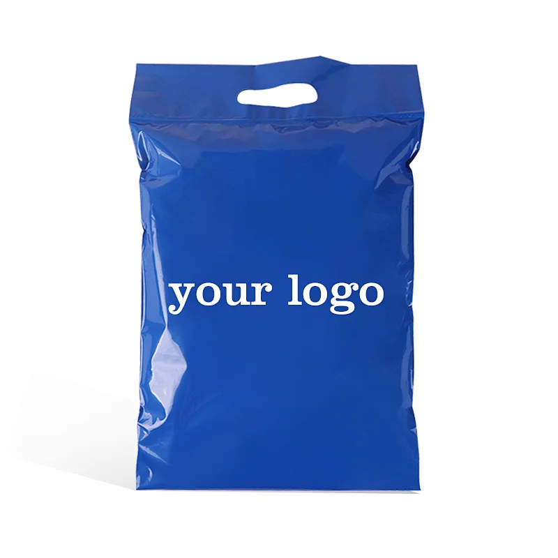 custom printed logo design blue poly mailer envelope express plastic shipping packaging bags with handle