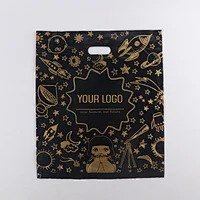 customized print logo black gold degradable plastic die cut carry handle plastic packaging bag for shopping with logo