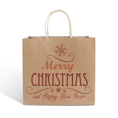 custom printing logo luxury brown kraft paper twist rope handle shopping packaging christmas gift paper