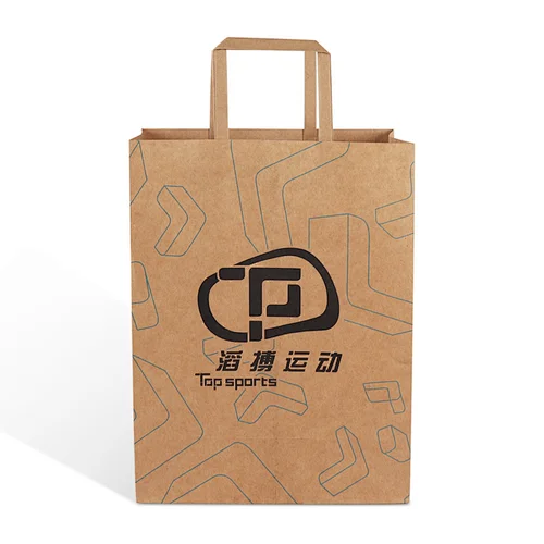 high quality brown kraft paper shopping packaging bag with flat handle