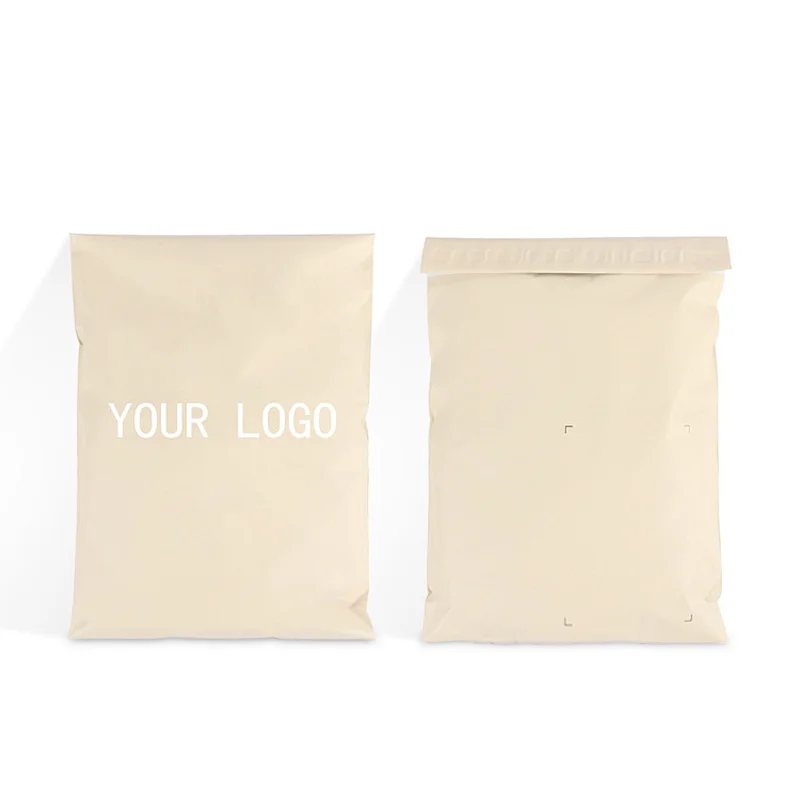 custom logo beige compostable cornstarch mailer courier packaging shipping bags for delivery
