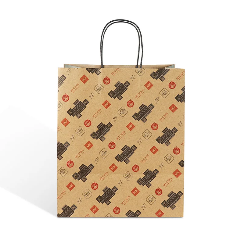 customised printed designed brown band recyclable kraft paper shopping gift packaging handle bag for christmas
