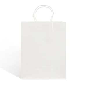 biodegradable reusable white craft kraft paper shopping packaging rope handle bag with logo