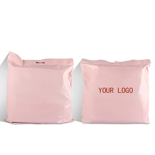 biodegradable custom printing logo double tape  pink mailer shipping envelope hdpe plastic polybag with handle