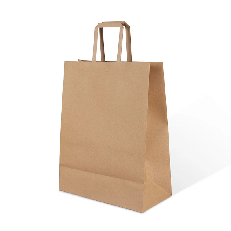 China supplier custom logo designed brown kraft paper shopping package flat rope handle recyclable bag for packaging item