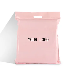 eco friendly custom printing logo double tape  matte poly pink mail envelope courier shipping plastic package bag with handle