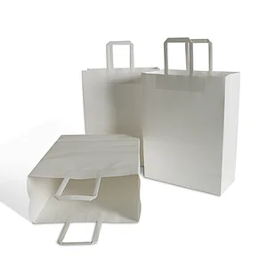 guangzhou supply recyclable white color brand flat handle kraft paper shopping bag for packaging