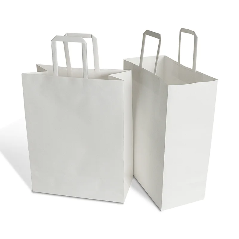 big hit recyclable white brand flat handle kraft paper shopping bag for food shop