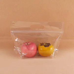 custom print logo transparent slider ziplock fruit vegetable plastic packaging bag with hang handle and air hole